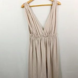NWT ZARA Cotton Plunging V Neck Beige Taupe Midi Dress - Medium